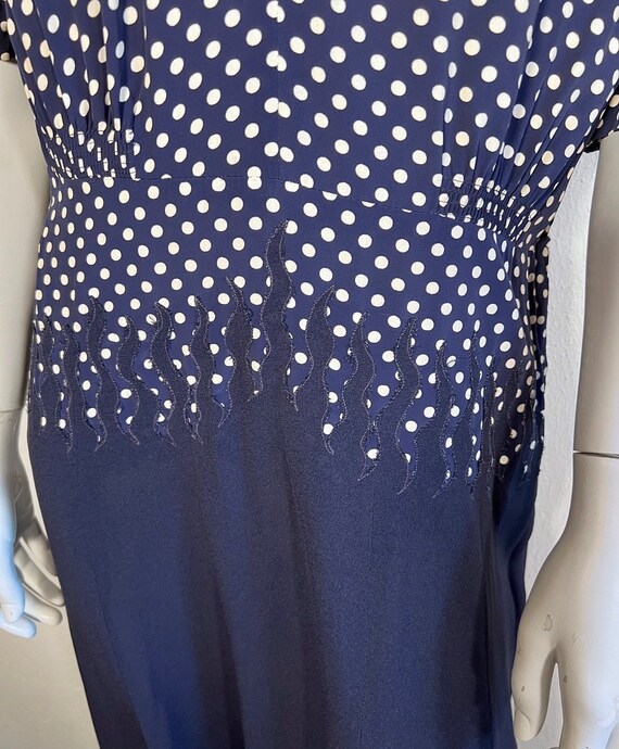 Vintage 1940s Cold Rayon Navy Polka Dot Dress & J… - image 8