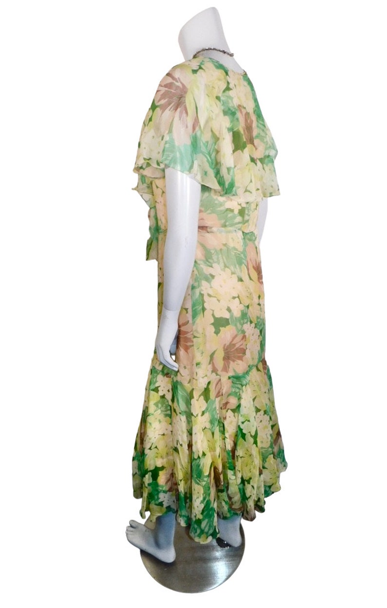 Garden Party Beautiful Early 1930s Floaty Floral Print Silk Chiffon Dress image 4