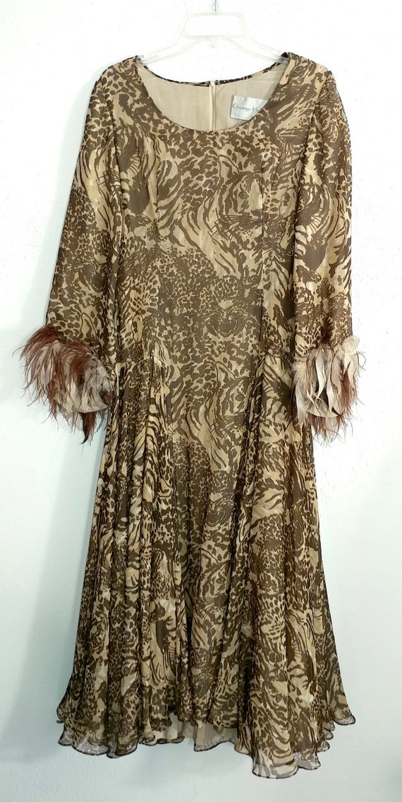 George Halley Vintage 70s Silk Animal Print Dress w F… - Gem