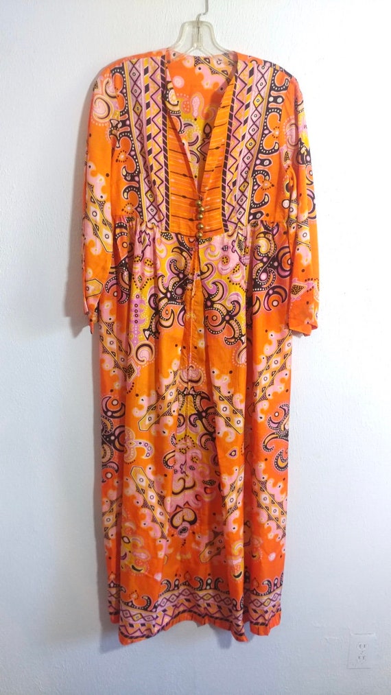 Vintage 1960s Groovy Orange & Pink Paisley Zip Fr… - image 6