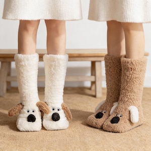 Plush Coral Fleece Dog Slipper Socks with Anti-Slip Dots, Warm Cozy House Socks (A pair)
