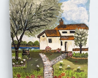 Home by the Lake Acrylic Landscape Painting