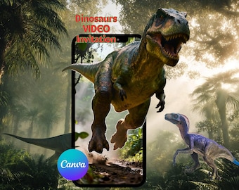 Dinosaur Birthday Video Invitation, Editable Animated Dinosaur Party Invite, Digital T-Rex Birthday Evite, Canva Template, Kids Dino Party