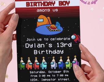 Among Us Birthday Invitation, Editable Canva Template (Digital and printable)