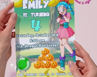 Dragon Ball Bulma Birthday Invitation, Editable Canva Template (Digital and printable)