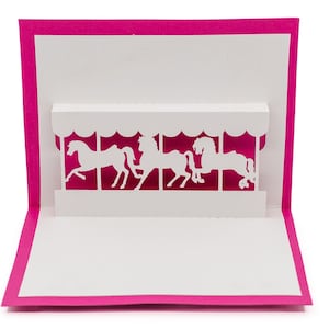 Cartão de aniversário pop-up de carrossel de cavalo encantador: cartão 3D de carrossel para meninas em branco, design vibrante para festa de aniversário infantil