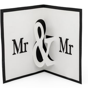 Cartão de casamento pop-up 3D Mr & Mr para casais gays - presente de saudação de casamento LGBTQ+ comemorativo para dois noivos