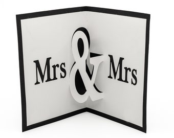 Mrs & Mrs Pop Up Greeting Card: Lesbian Wedding Congratulations, LGBTQ Celebration, Same-Sex Marriage Gift