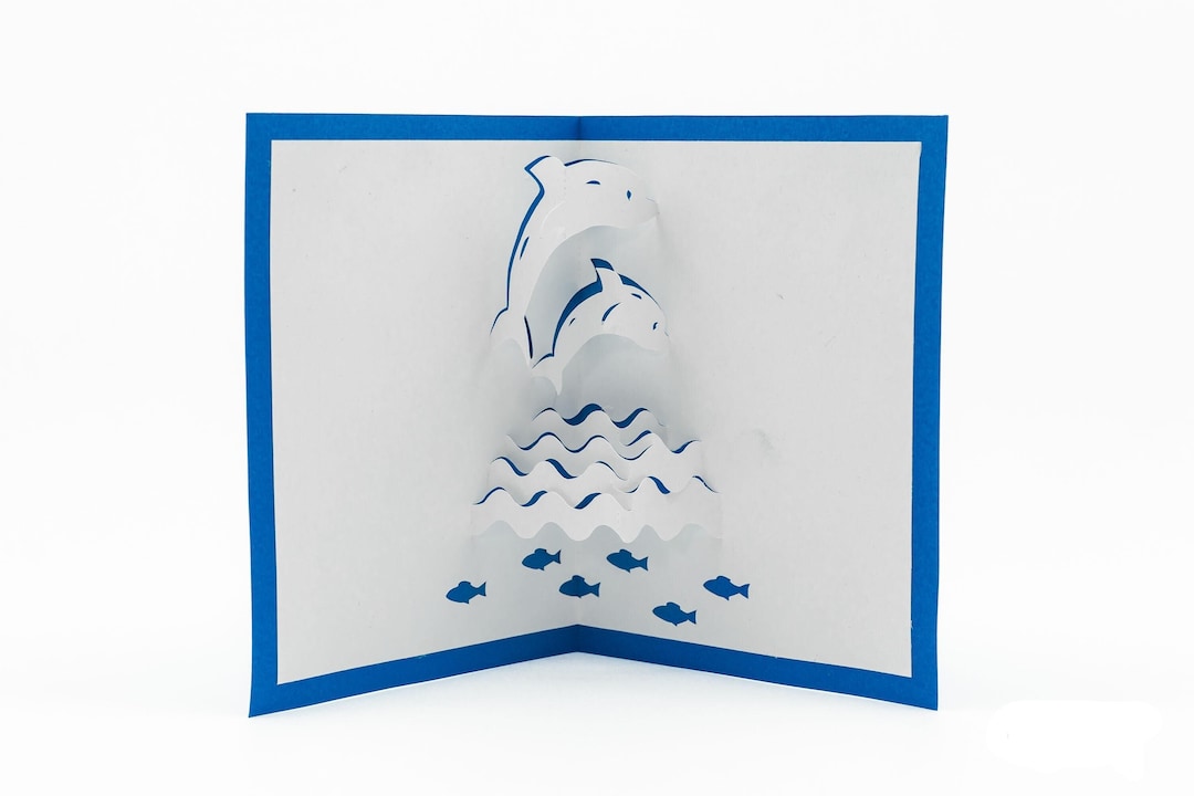 Biglietto pop-up 3D con delfino: tema oceano, regalo di vita marina