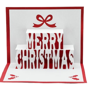 Cartão de Natal 3D Pop Up Feliz Natal: Tema Holly com Laço Festivo e Frutas Vermelhas - Decoração de Saudação de Natal Feriado Feito à Mão
