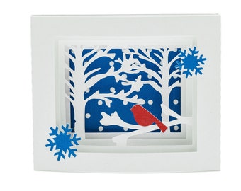 Winter Cardinal Pop Up 3D Card | Snowy Scene Greeting Card | Festive Holiday Decoration | Handmade Christmas Artwork | Peaceful Winter