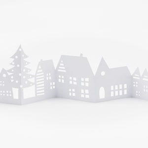 Encantadora tarjeta navideña 3D emergente de Winter Village: saludo en acordeón hecho a mano para escenas navideñas acogedoras