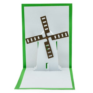 Biglietto di auguri vuoto pop-up 3D mobile con mulino a vento: paesaggio agricolo olandese interattivo, biglietto di ringraziamento fatto a mano con fascino rustico