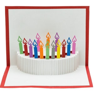 Birthday Cake Pop Up Card with Colorful Rainbow Candles - Vibrant Festive Celebration Greeting for All Ages