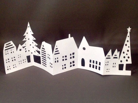 Download Free Winter Village Christmas Cards Kirigami Christmas Village Etsy SVG DXF Cut File