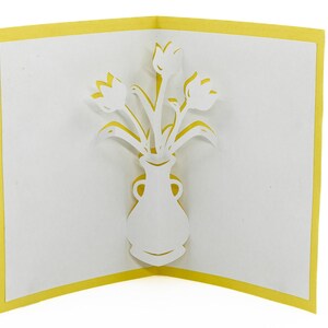 Springtime Tulip Flower Vase Pop Up Card, Floral Greeting Card, Unique Handmade Mother's Day Gift, Delicate Floral Art