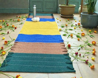 Handwoven Cotton Yoga Mat | Striped Meditation Rug with Tassels