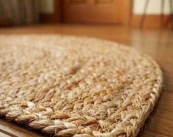 Zerbino semicircolare in juta intrecciata a mano – Tappeto d'ingresso naturale (91x46 cm)