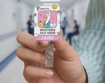 Registered Silly Goose Badge Reel - Funny Nurse Hospital Retractable ID Holder, Goose Nurse Badge Reel For Healthcare Professionals