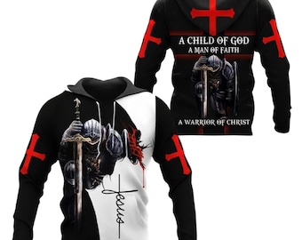 Christian Warrior Hoodie, Jesus Cross Hoodie, Faith Knight Unisex Pullover