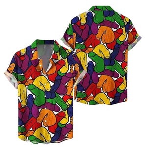 Funny Penis Print Hawaiian Shirt, Adult Novelty Button Up