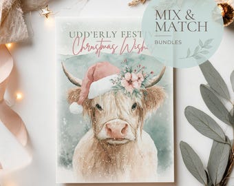 Highland Cow Christmas Card | Rustic Holiday Greeting