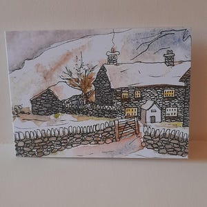 Carte de voeux - Lakeland Cottage dans la neige. A6