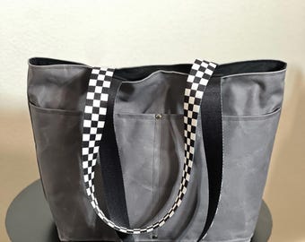 Gray Waxed Canvas Tote Bag