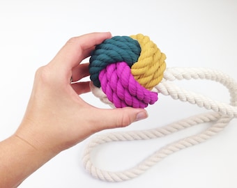 Mustard, Violet & Teal Hand-Painted Monkey's Fist Knot