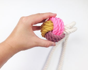 Hot Pink, Mustard & Mauve Hand-Painted Monkey's Fist Knot