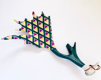 Painted Antler - EXTRA-LARGE - Fallow - Teal, Magenta, Yellow & Peach Triangle Pattern