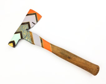 Vintage Hatchet - Green, Blue, Purple, Orange & Gold Pattern - Home Decor