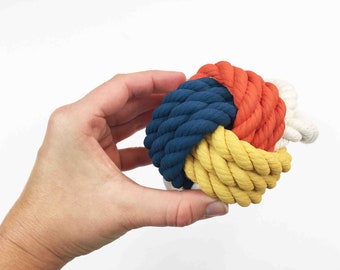 Red, Yellow & Dark Blue Hand-Painted Monkey's Fist Knot