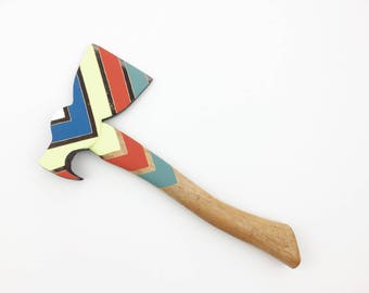 Vintage Hatchet - White, Blue, Yellow, Orange & Green Chevron - Home Decor