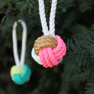 ORNAMENT Blue & Peach Painted Monkey's Fist Knot image 3