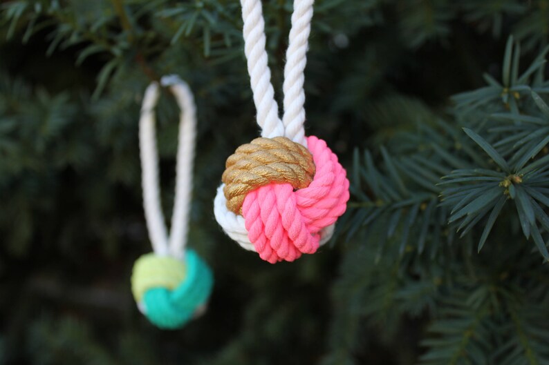 ORNAMENT Blue & Peach Painted Monkey's Fist Knot image 3