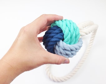 Aqua, Pale Blue & Dark Blue Hand-Painted Monkey's Fist Knot