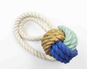 Gold, Seafoam & Blue Hand-Painted Monkey's Fist Knot