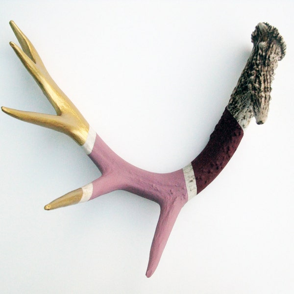 Gold, Mauve & Burgundy Striped Painted Antler - Extra Large