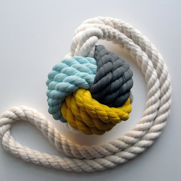 Baby Blue, Yellow & Gray Monkey's Fist Knot - Large