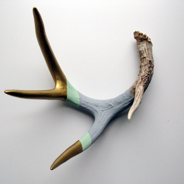 Gold, Mint & Gray Striped Painted Antler - Large