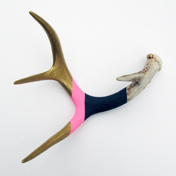 Gold, Pink & Navy Striped Painted Antler - Extra Small
