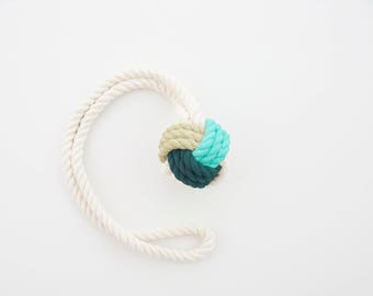 Aqua, Teal & Eggshell Hand-Painted Monkey's Fist Knot