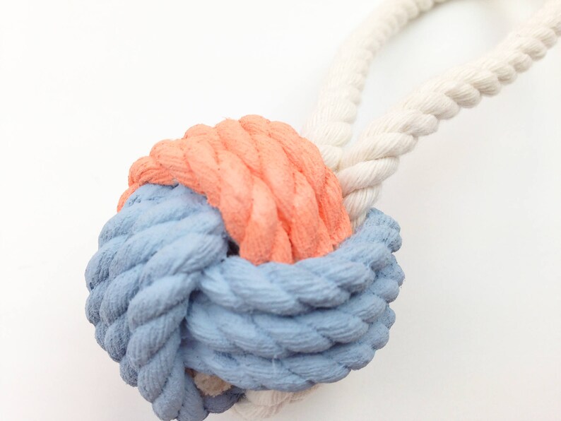 ORNAMENT Blue & Peach Painted Monkey's Fist Knot image 4