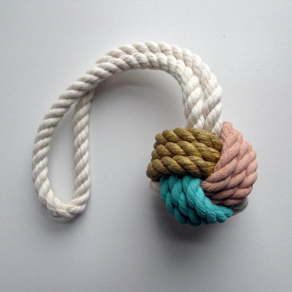 Gold, Peach & Aqua Painted Monkey's Fist Knot - Extra Small