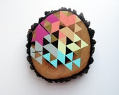Hand-Painted Geometric Triangle Wood Slice #1