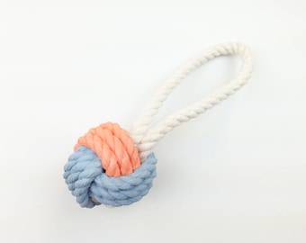 ORNAMENT - Blue & Peach Painted Monkey's Fist Knot