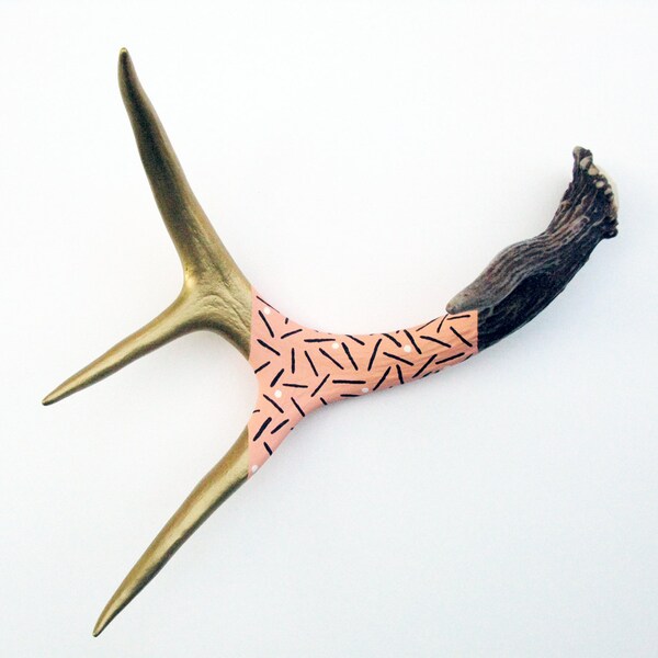 Gold, Peach, Black & Ivory Pattern Painted Antler - Medium