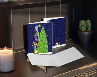 おもしろモンスターのクリスマスカード | 手描きのホリデーグリーティング