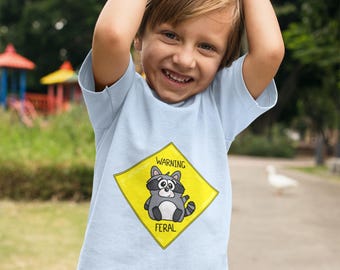Hand Drawn Feral Raccoon Kids T-Shirt: Funny Animal Graphic Tee